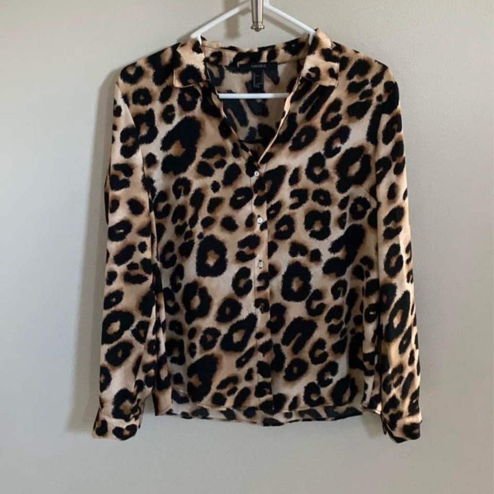 Forever 21 Leopard Print Button-Down Blouse – Size Small
